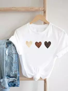 (Азиатский размер) Футболка женская, акварельная, с сердечком, трендовая, милая одежда, футболка с женским принтом, модные женские футболки с короткими рукавами и графикой S