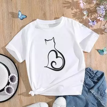 (Азиатский размер) Футболка женская, футболка с милым принтом кота, милого питомца, модная женская одежда, футболки с короткими рукавами и графикой S