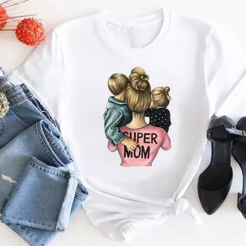 (Азиатский размер) Футболка женская футболка с принтом мультфильм «Любовь мама мама мама» модная женская одежда футболки с короткими рукавами и графикой S