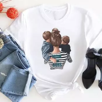 (Азиатский размер) Футболка женская футболка с принтом модная милая мама любовь прекрасный тренд женская одежда футболки с короткими рукавами и графикой S