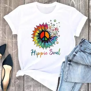 (Азиатский размер) Футболка женская футболка женский цветочный тренд 90-х годов милый стиль женская одежда с коротким рукавом с принтом модные футболки с графикой S