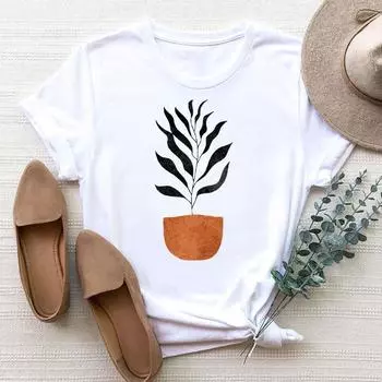 (Азиатский размер) Футболка женская одежда тренд растений милая сладкая модная футболка с принтом 90-х годов женские женские футболки с короткими рукавами и графикой S