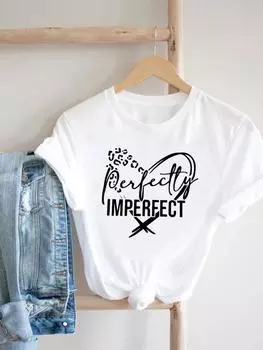 (Азиатский размер) Футболка, женская одежда, женская футболка с леопардовым принтом в стиле сердца и сердца, модные женские футболки с короткими рукавами и графикой S