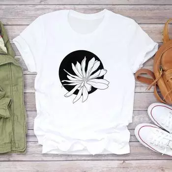 (Азиатский размер) Футболка женская, праздничная, с цветочным принтом, женская одежда, повседневная модная футболка с коротким рукавом, женская футболка с графическим рисунком S