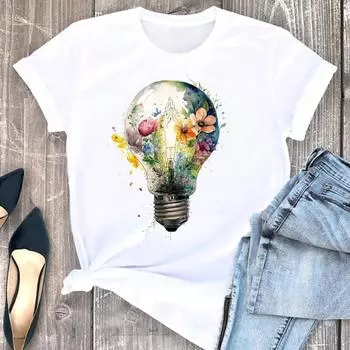 (Азиатский размер) Футболка женская с цветочным принтом, милая женская одежда в стиле 90-х с коротким рукавом, модные футболки с графическим принтом, женская футболка S