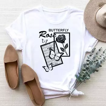 (Азиатский размер) Футболка женская с цветочным принтом, милый стиль, милая одежда, модная футболка с принтом, женские футболки с коротким рукавом и графикой S