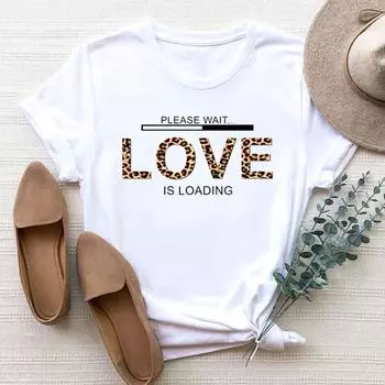 (Азиатский размер) Футболка женская с леопардовым принтом Love Letter 90-х годов, трендовая одежда, модная футболка с принтом, женские футболки с коротким рукавом и графикой S