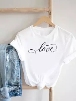 (Азиатский размер) Футболка женская с надписью Love Style, милая одежда, футболка с женским принтом, модные женские футболки с короткими рукавами и графикой S