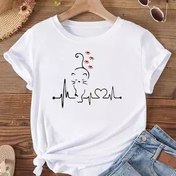 (Азиатский размер) Футболка женская с принтом, футболка с забавным трендом, милый милый стиль, модная женская одежда, футболки с короткими рукавами и графикой S