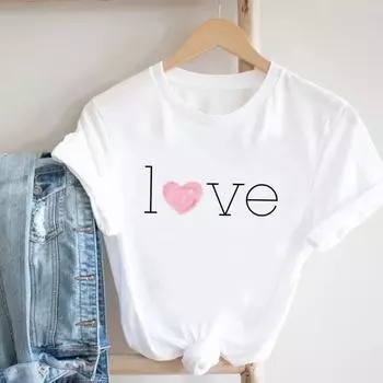 (Азиатский размер) Футболка женская с принтом любовного письма, стильная трендовая женская одежда, повседневная модная футболка с коротким рукавом, женская футболка с графическим рисунком S