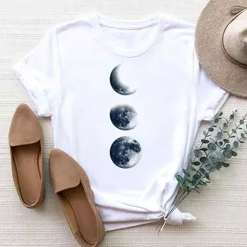 (Азиатский размер) Футболка женская с рисунком Луны, трендовая милая одежда 90-х годов, модная футболка с принтом, женские футболки с коротким рукавом и графикой S