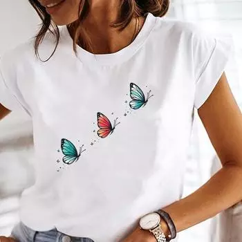 (Азиатский размер) Футболка женская женская футболка верхняя одежда повседневная Цветочная милая тенденция милая мода короткий рукав принт женская графическая футболка S