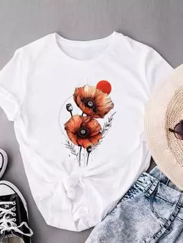 (Азиатский размер) Футболки с коротким рукавом Футболка Модная принт Женская повседневная мода 90-х годов милый женский топ с графическим принтом Футболка S