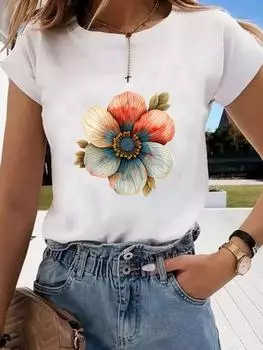 (Азиатский размер) Футболки с коротким рукавом, модная одежда с принтом, женская, акварельная, повседневная, женская, с графическим принтом S