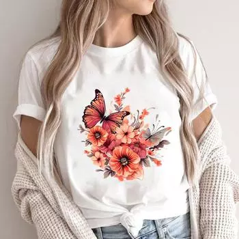 (Азиатский размер) Футболки с коротким рукавом с принтом, повседневная женская мода, милая бабочка, милая одежда 90-х, футболка, женский топ, графическая футболка S
