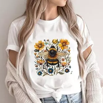 (Азиатский размер) Футболки с коротким рукавом с принтом, повседневная женская мода, милый цветок, милая одежда 90-х, футболка, женский топ, графическая футболка S