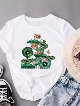 (Азиатский размер) Футболки с коротким рукавом, трендовая одежда с цветочным милым модным принтом, женская повседневная женская футболка с графическим принтом S