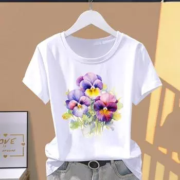 (Азиатский размер) Графическая футболка с принтом в акварельном стиле, повседневная модная женская футболка с коротким рукавом S