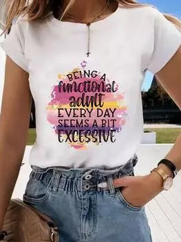 (Азиатский размер) Графическая футболка с рисунком, футболка с акварельным принтом, стиль «буквы», милая повседневная модная женская футболка с коротким рукавом S