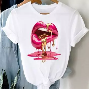(Азиатский размер) lip trend 90s Clothing Casual Women Tee Top Fashion Short Sleeve T Shirt Print Lady Female Graphic T Shirts S