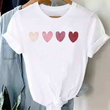 (Азиатский размер) Любовь стиль 90-х Одежда Повседневный Цветок Женская Футболка Топ Мода Короткий Рукав Футболка Принт Женская Графическая Футболка S