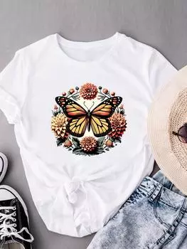 (Азиатский размер) Милая бабочка 90-х Одежда Модный принт Футболки с коротким рукавом Женская повседневная женская футболка с графическим принтом S