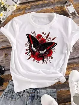 (Азиатский размер) Милая милая милая женская футболка 90-х годов Повседневная принтованная футболка с графическим принтом Футболка с коротким рукавом Модная женская футболка с принтом S