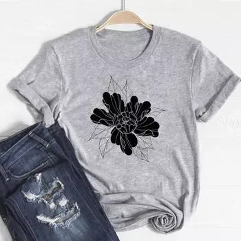 (Азиатский размер)Милая стильная трендовая футболка, модная футболка, одежда, повседневная женская футболка с коротким рукавом и цветочным принтом 90-х годов, женская футболка с рисунком S