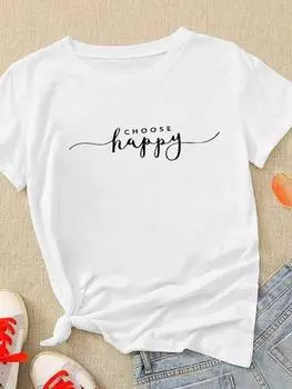 (Азиатский размер) Милая женская футболка с буквенным принтом в стиле 90-х годов, футболка с коротким рукавом, верхняя одежда, модный принт, женские повседневные женские футболки с графикой S