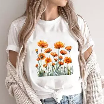 (Азиатский размер) Милые цветочные милые футболки с коротким рукавом в стиле 90-х, повседневная женская модная одежда, футболка с графическим принтом S