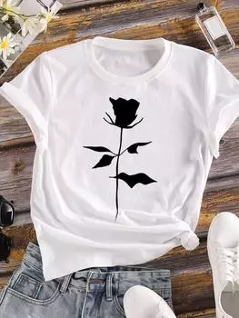 (Азиатский размер) Милый цветок милый женский футболка верхняя одежда повседневная модная футболка с коротким рукавом с принтом женская графическая футболка S