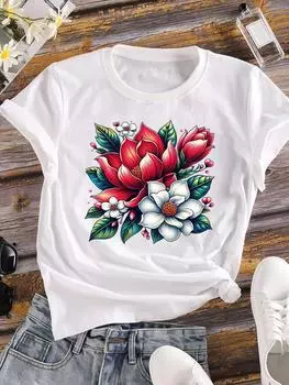 (Азиатский размер) Милый милый цветок 90-х Женская футболка Верхняя одежда женская повседневная футболка с коротким рукавом модный принт женская женская графическая футболка S