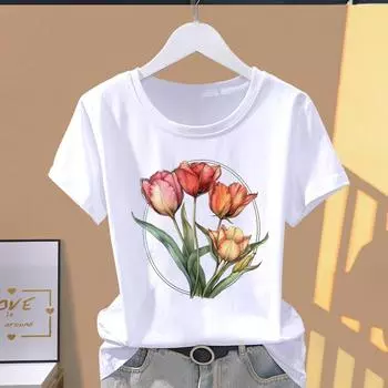 (Азиатский размер) Милый милый милый 90-е мода принт короткий рукав футболки одежда T женская повседневная женская верхняя графическая футболка S