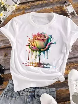 (Азиатский размер) Милый тренд 90-х годов, милая женская футболка, верхняя одежда, повседневная модная футболка с коротким рукавом, женская футболка с принтом и графикой S