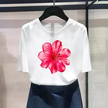 (Азиатский размер) Модная акварельная футболка с принтом в стиле 90-х годов, женская повседневная футболка, повседневная женская летняя футболка с коротким рукавом S