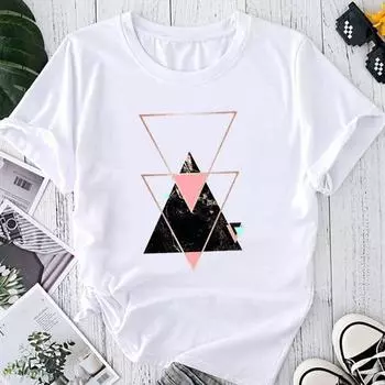 (Азиатский размер) Модная футболка с графическим принтом, женская абстрактная тенденция, стиль 90-х годов, милая повседневная футболка, повседневная женская летняя футболка с коротким рукавом S