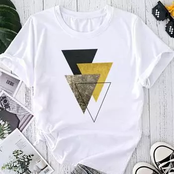 (Азиатский размер) Модная футболка с графическим принтом, женская повседневная футболка, акварельная абстракция, милая повседневная женская летняя футболка 90-х годов с коротким рукавом S