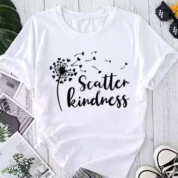 (Азиатский размер) Модная футболка с принтом одуванчика в трендовом стиле 90-х годов, женская повседневная футболка, повседневная женская летняя футболка с коротким рукавом S