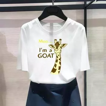 (Азиатский размер) Модная женская футболка с забавным принтом и рисунком животных, повседневная футболка 90-х годов, повседневная женская футболка с коротким рукавом и графическим принтом S