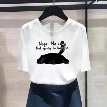 (Азиатский размер) Модная женская повседневная футболка с принтом кота в стиле 90-х годов, повседневная футболка с графическим рисунком, футболка с коротким рукавом S