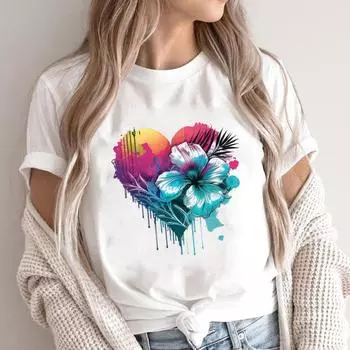 (Азиатский размер) Модная женская повседневная футболка с принтом Love Heart Trend, милая женская повседневная футболка с принтом 90-х годов, повседневная женская футболка с графическим рисунком, футболки с короткими рукавами S