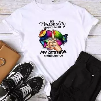 (Азиатский размер) Модный принт бабочки, сладкая губа, буквенная тенденция, милая футболка с рисунком, женская повседневная футболка, повседневная женская футболка с коротким рукавом S