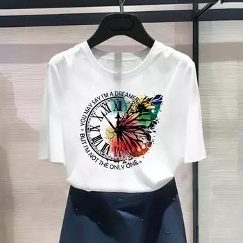 (Азиатский размер) Модный принт бабочки в винтажном стиле, тренд 90-х годов, женская повседневная футболка, повседневная женская футболка с коротким рукавом и графическим принтом S