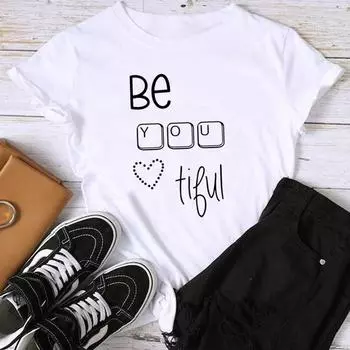 (Азиатский размер) Модный принт с буквенным принтом, милый стиль, милый женский повседневный женский топ, повседневная футболка, футболка с коротким рукавом и графикой S