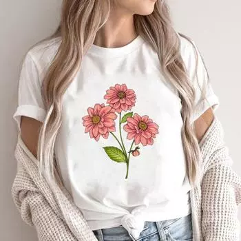 (Азиатский размер) Модный принт с цветочным акварельным принтом, сладкий тренд 90-х годов, женская повседневная футболка, повседневная женская верхняя футболка с графическим рисунком, футболки с короткими рукавами S