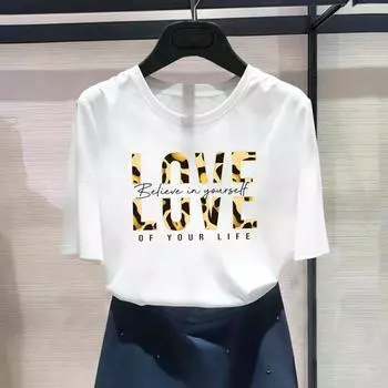 (Азиатский размер) Модный принт с любовным письмом, милая милая футболка с рисунком 90-х годов, женская повседневная футболка, повседневная женская футболка с коротким рукавом S