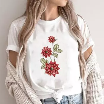 (Азиатский размер) Модный принт с милым цветком в стиле 90-х, милая женская повседневная футболка, повседневная женская футболка с графическим принтом, футболки с короткими рукавами S