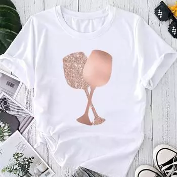 (Азиатский размер) Модный принт Wine Love Trend, милая футболка с графическим рисунком в стиле 90-х, женская повседневная футболка, повседневная женская летняя футболка с коротким рукавом S