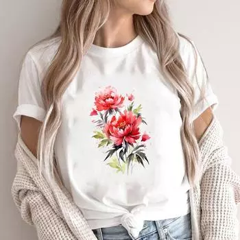 (Азиатский размер) Модный стиль с принтом, тренд 90-х годов, милая женская повседневная футболка, повседневная женская верхняя футболка с рисунком, футболки с короткими рукавами S