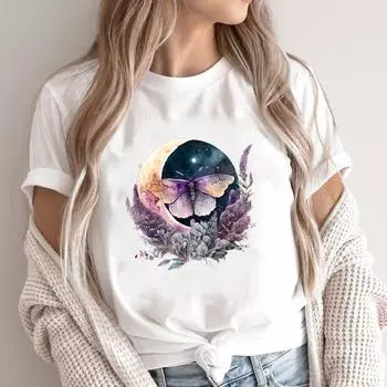 (Азиатский размер) Модный тренд с принтом бабочки, милая женская повседневная футболка 90-х годов, повседневная женская футболка с графическим принтом, футболки с короткими рукавами S